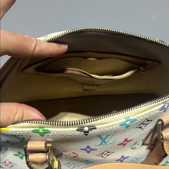 White with Colorful Monogram Pattern Purse Bag with Handles and Shoulder Strap - Picture 15 of 16